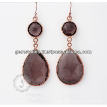 Rose Gold Smoky Quartz Gemstone Earring, Rose Gold Natural Gemstone Earring, Unique Design Gemstone Earring Jewelry